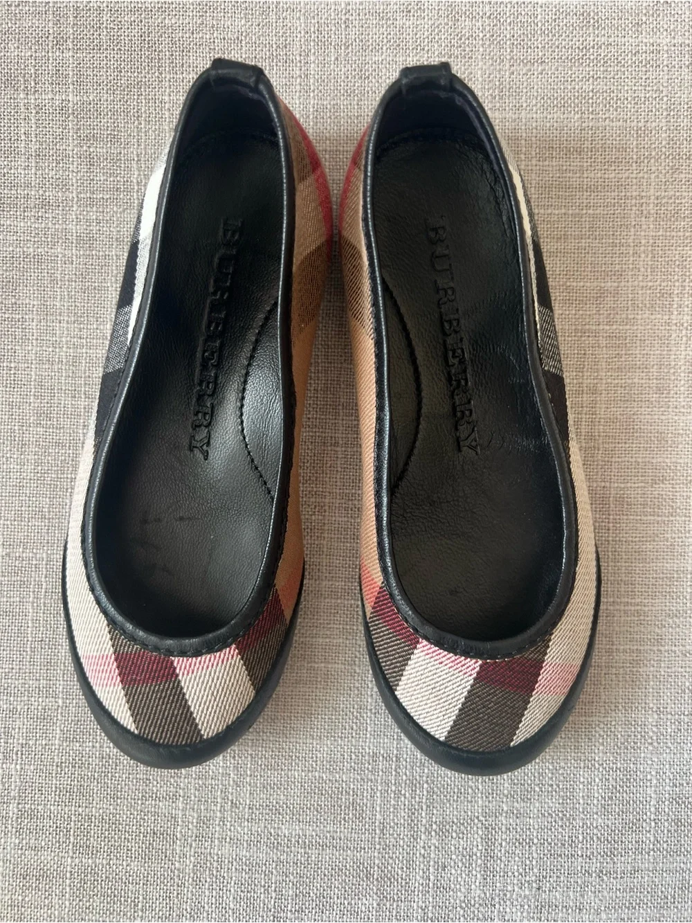 Burberry Luxury Toddler Girls Plaid Ballet Flats Beige/Black/Red,Size 28 (US 11)